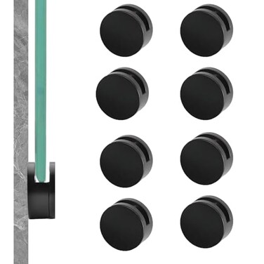 Funnytek Frameless Mirror Mounting Hardware Kit Zinc Alloy Mirror Holder Clips Round Shape DualScrew Fixing Mirror Glass Hanging Bracket with Screws and Anchors Fit for 35mm Thickness Black Set of 8