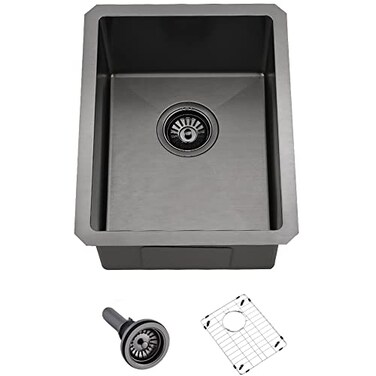Hovheir Black Bar Sink Undermount 12x16 Small Kitchen Sink Undermount Bar Sinks 16 Gauge Black Stainless Steel Single Bowl Wet Rv Sinks with Bottom Grid