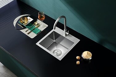 KINKIB 15 inch Drop in Bar Sink Small Topmount Kitchen Sink Single Bowl Handmade T304 Stainless Steel Overmount Kitchen Bar Sink with Basket Strainer