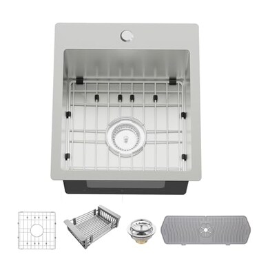Koardink Kitchen And Bar Sink 15x17 Inch Stainless Steel Drop In Kitchen Sink Modern Single Bowl Topmount Bar Sink ComboSS GridSilicon MatDrain Strainer Set Compatibility With Various Kitchen Bar Styl