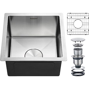 suncano Suncano 15x15 Inch Bar Sink Undermount 18 Gauge Stainless Steel Small Kitchen Sink Handmade Single Bowl Wet Bar Sinks with Rinse Grid Brushed