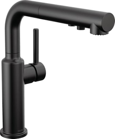 DELTA Delta Daneri Matte Black Kitchen Faucet with PullOut Sprayer Modern Single Hole Kitchen Sink Faucet Single Handle Matte Black 16879BLDST