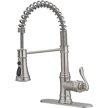 BATHFINESSE Bathfinesse Kitchen Faucet with Pull Down Sprayer Brushed Nickel Finish 360 Degree Swivel Nozzle 3 Spray Modes Easy Installation LeadFree Solid Brass Construction 10 Inch Deck Plate