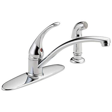 DELTA Delta Foundations Chrome Kitchen Faucet with Side Sprayer Contemporary 4 Hole Kitchen Sink Faucet Single Handle Chrome B4410LF