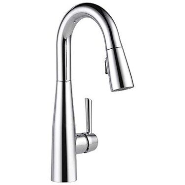 DELTA Delta Essa Chrome Bar Sink Faucet with Pull Down Sprayer Modern Single Hole Prep Sink Faucet Single Handle Chrome 9913DST