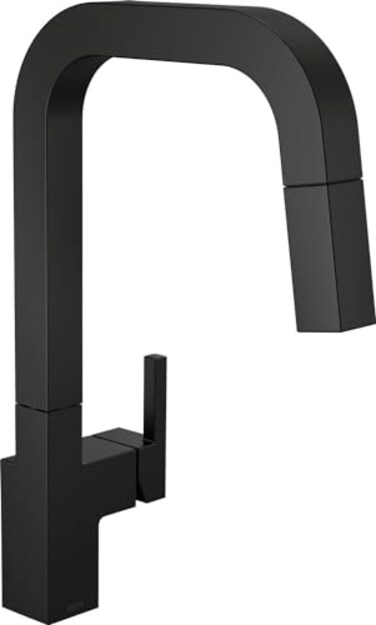 DELTA Delta Junction Matte Black Kitchen Faucet with Pull Down Sprayer Modern Single Hole Kitchen Sink Faucet Single Handle Matte Black 19825LFBL
