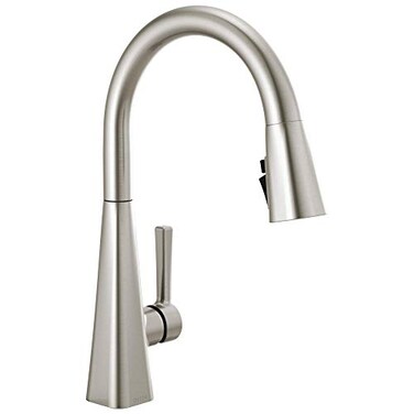 DELTA Delta Lenta Brushed Nickel Kitchen Faucet with Pull Down Sprayer Modern Single Hole Kitchen Sink Faucet Single Handle SpotShield Stainless 19802ZSPDST