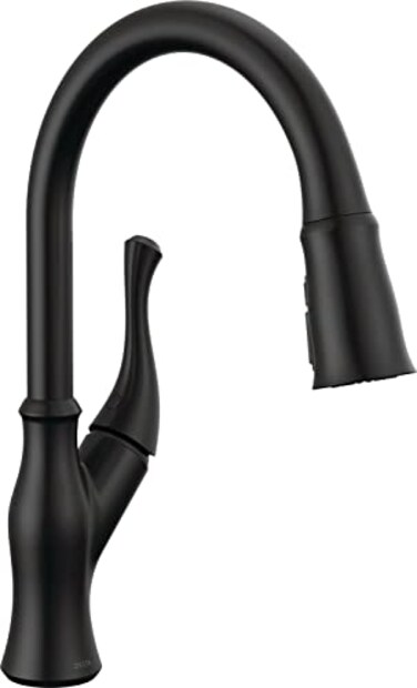 DELTA Delta Ophelia Matte Black Kitchen Faucet with Pull Down Sprayer Modern Single Hole Kitchen Sink Faucet Single Handle Matte Black 19888ZBLDST