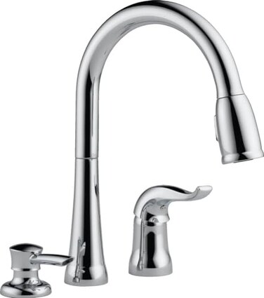 DELTA Delta Kate Chrome Kitchen Faucet with Pull Down Sprayer and Soap Disperser Modern Two Hole Kitchen Sink Faucet Single Handle Chrome 16970SDDST