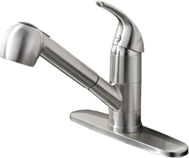 Ufaucet UFAUCET Kitchen Faucet with Pull Out Sprayer Low Profile Stainless Steel Single Handle Brushed Nikcel Utility Laundry Sink Faucet 1 or 3 Hole Grifo De Cocina
