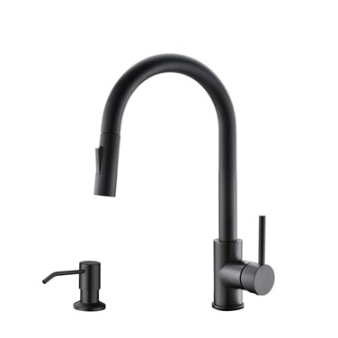 havin Havin Black Kitchen Faucet with Pull Down Sprayer High Arc Stainless Steel MaterialUse cUPC CartridgeWithout Deck Platewith an Extra Sprayer Head and A Spare Soap Dispenser