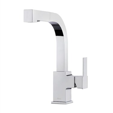 Pfister Arkitek Single Handle Kitchen Sink Faucet with Pull Out Sprayer High Arc Design Polished Chrome Finish 18 GPM Flow Rate 1 or 3 Hole Installation LG534LPMC