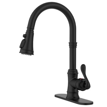 BWE Black Kitchen Faucet with Pull Down Sprayer Solid Brass High Arc Single Handle Sink Faucet for Farmhouse Kitchen 3 Spray Modes
