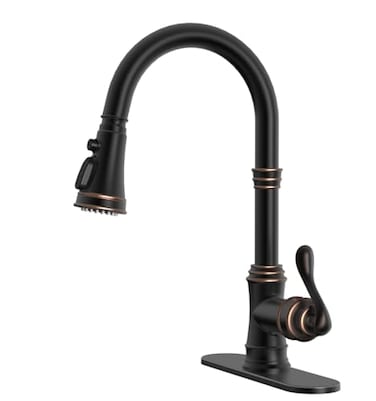 BWE Solid Brass Kitchen Faucet Oil Rubbed Bronze Kitchen Sink Faucet with Pull Down Sprayer 3 Spray Modes Single Handle High Arc with Deck Plate CommercialFarmhouseBar Sink Faucet
