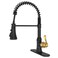 BWE Kitchen Faucet Kitchen Sink Faucet with Pull Down Sprayer Single Handle High Arc Faucet in Black and Brushed Gold with 3 Modes Spray for RV Farmhouse Bar Kitchen Solid Brass Construction