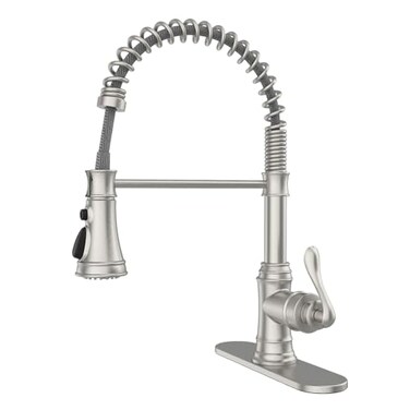 BWE Kitchen Faucet 1 or 3 Hole Brushed Nickel Kitchen Sink Faucet with Pull Down Sprayer Single Handle High Arc Faucet with 3 Mode Spray for RV Farmhouse Bar Kitchen Solid Brass Construction