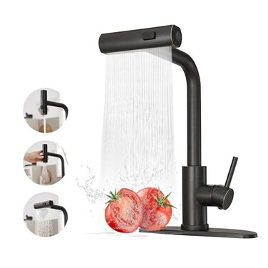 JOOM Kitchen Faucets with Pull Down SprayerWaterfall Kitchen Sink FaucetCommercial Utility Stainless Steel Kitchen FaucetsSingle Handle Kitchen Sink Faucet with Pull Down Sprayer for 3 FunctionORB