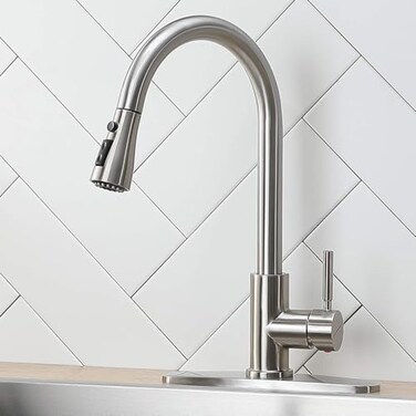 IKEBANA Kitchen Faucet Brushed Nickel Kitchen Sink Faucet with Pull Down Sprayer High Arc Single Handle Stainless Steel Pull Out Faucet for Kitchen Sink