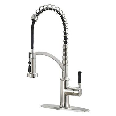 GUUKAR Kitchen Faucet with Pull Down Sprayer Single Handle Brushed Nickel High Arc Commercial Farmhouse Kitchen Sink Faucet with Deck Plate