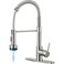 DJS Kitchen Faucets with Pull Down Sprayer Brushed Nickel LED Light Single Handle 1 or 3 Holes Spring Kitchen Sink Faucet with Deck Plate for Farmhouse RV Vessel Basin