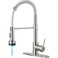 DJS Kitchen Faucets with Pull Down Sprayer Brushed Nickel LED Light Single Handle 1 or 3 Holes Spring Kitchen Sink Faucet with Deck Plate for Farmhouse RV Vessel Basin