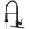 DJS Kitchen Faucets with Pull Down Sprayer LED Light Single Handle 1 or 3 Holes Spring Kitchen Sink Faucet with Deck Plate for Farmhouse RV Vessel Basin