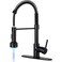 DJS Kitchen Faucets with Pull Down Sprayer LED Light Single Handle 1 or 3 Holes Spring Kitchen Sink Faucet with Deck Plate for Farmhouse RV Vessel Basin