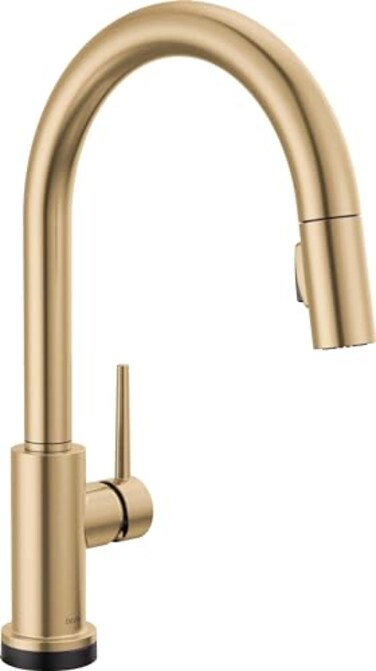 DELTA Delta Trinsic Brushed Gold Touch Kitchen Faucet with Pull Down Sprayer Modern Single Hole Touch On Kitchen Sink Faucet Single Handle Champagne Bronze 9159TCZDST
