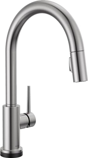DELTA Delta Trinsic Brushed Nickel Touch Kitchen Faucet with Pull Down Sprayer Modern Single Hole Touch On Kitchen Sink Faucet Single Handle Arctic Stainless 9159TARDST