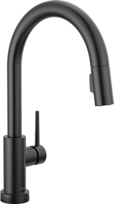 DELTA Delta Trinsic Matte Black Touch Kitchen Faucet with Pull Down Sprayer Modern Single Hole Touch On Kitchen Sink Faucet Single Handle Matte Black 9159TBLDST