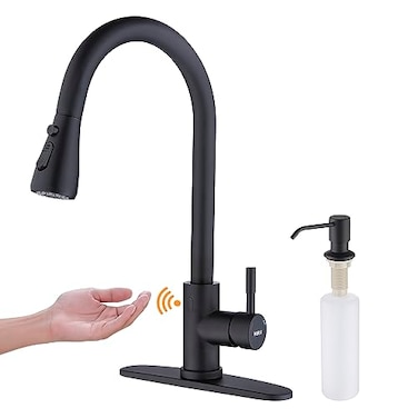 Keer Touchless Kitchen Faucet with Pull Down Sprayer Motion Sensor Kitchen Faucet with Kitchen Soap Dispenser Single Kitchen Faucet Pull Out FaucetMatte Black