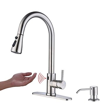 Keer Touchless Kitchen Faucet with Pull Down Sprayer Motion Sensor Kitchen Faucet with Kitchen Soap Dispenser Single Kitchen Faucet High Arc Pull Out Faucet for Kitchen Sink RVBrush Nickel