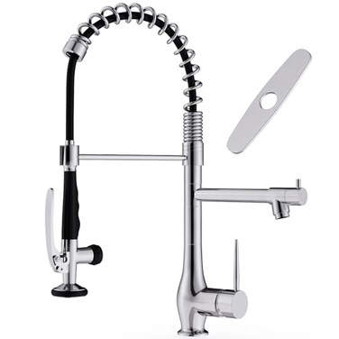 GIMILI Chrome Kitchen Faucet with Pull Down Sprayer Single Handle High Pressure Kitchen Sink Faucet Commercial DoubleHeaded Stainless Steel Kitchen Faucets Sink with Deck Plate