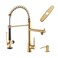 GIMILI Commercial Kitchen Faucet with Pull Down Sprayer Double Headed Single Handle High Pressure Kitchen Faucet with Soap Dispenser Brushed Gold