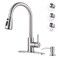 WOWOW Kitchen Faucet with Soap Dispenser 304 Stainless Steel Kitchen Sink Faucet with Pull Down Sprayer 3 Modes Single Handle High Arc Mixer Taps for Sink RV Laundry Bar Brushed Nickel