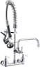 BESTJEEF Commercial Wall Mount Kitchen Sink Faucet Brass Constructed Polished Chrome PreRinse Device 25 Height 8 Center with Spring Pull Down Sprayer and 12 Addon Spout 25 inches