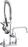 BESTJEEF Commercial Wall Mount Kitchen Sink Faucet Brass Constructed Polished Chrome PreRinse Device 25 Height 8 Center with Spring Pull Down Sprayer and 12 Addon Spout 25 inches