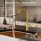 FORIOUS Gold Kitchen Faucet with Pull Down Sprayer Brushed Brass High Arc Gooseneck Modern Sink Faucet with CUPC Ceramic Cartridge Single Handle Stainless Steel and Deck Plate