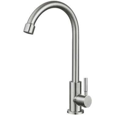 Heyalan Cold Water Only Kitchen Faucet SUS304 Sink Faucets High Arc Gooseneck 360 Degree Rotation Spout Basin Tap with Longer Thread PipeeBrushed Nickel