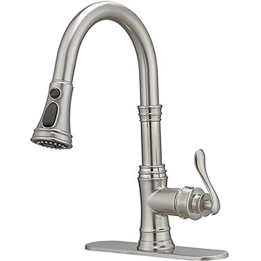 BATHFINESSE Bathfinesse Kitchen Sink Faucet Brushed Nickel with Pull Down Sprayer 3 Mode Faucet for Kitchen Sink Single Handle High Arc Commercial Stainless Steel Pull Out RV Kitchen Faucet BarDeck Pl