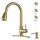 WOWOW Brushed Gold Kitchen Faucet with Soap Dispenser Stainless Steel Kitchen Faucet for Sink Single Handle Luxurious Gold Kitchen Sink Faucet with Sprayer