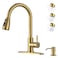 WOWOW Brushed Gold Kitchen Faucet with Soap Dispenser Stainless Steel Kitchen Faucet for Sink Single Handle Luxurious Gold Kitchen Sink Faucet with Sprayer