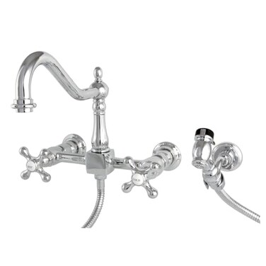 Kingston Brass KS1241AXBS Heritage Wall Mount Bridge Kitchen Faucet with Brass Spray Polished Chrome
