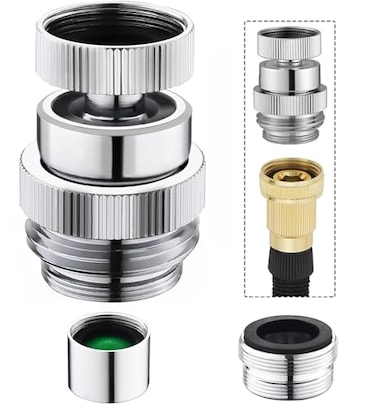 Happyreise Sink Faucet Adapter Kit360 Degree Swivel Faucet to Garden Hose AdapterMultiThread Garden Hose Adapter for Bathroom Kitchen34 GHT thread Chrome
