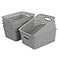 CadineUS 6pack Grey Woven Plastic Storage Baskets Organizing Bins