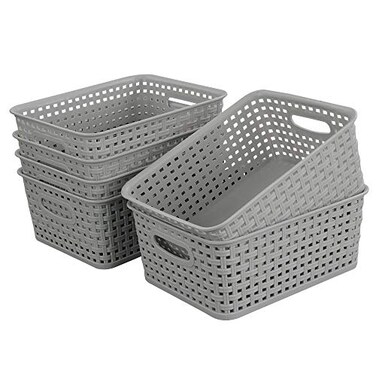 CadineUS 6pack Grey Woven Plastic Storage Baskets Organizing Bins