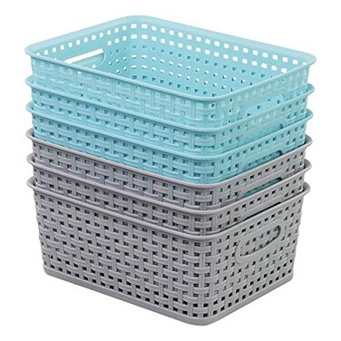 AnnkkyUS 6Pack Plastic Weave Rattan Basket Bin for Storage Small Baskets