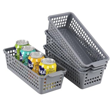 Anbers Gray Small Plastic Storage Basket Narrow Baskets for Desktop Organizing 4 Pack