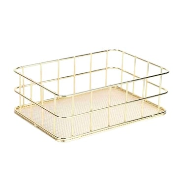CJFNDFA 68x48 Gold Metal Basket Wire Mesh Storage Bin for Organizing Shelf Basket for Home Desk Cosmetic Stationery Pay Attention to Product Dimensions