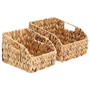FairyHaus Wicker Baskets 2 Pack Natural Large Wicker Baskets for Storage Nesting Handwoven Water Hyacinth Wicker Baskets for Organizing with Builtin Handles 9L x 11W x 7H